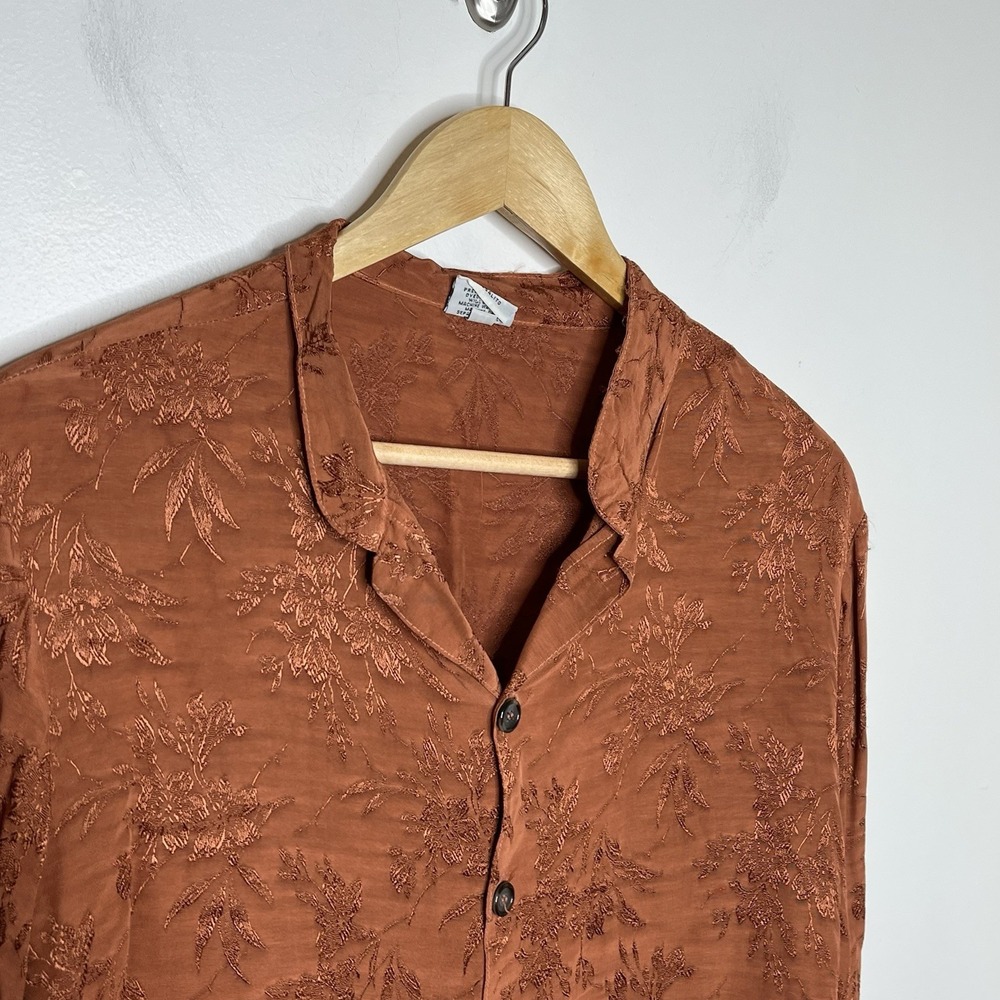 CP Shades Vintage Damask Embroidered Top Brown Womens Size M Floral Button Up - Picture 2 of 8